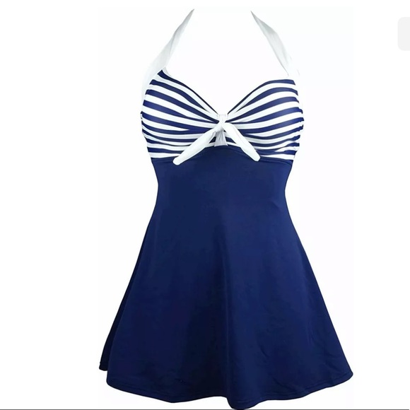 - Navy Blue Retro Inspired SwimDress /Tankini /Swimsuit - Picture 1 of 9